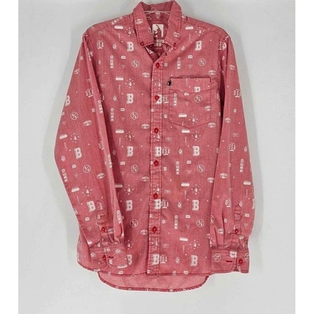 Brooklyns Own by Rocawear Allover Graphic Long Sleeve Button Front Shirt Pink S